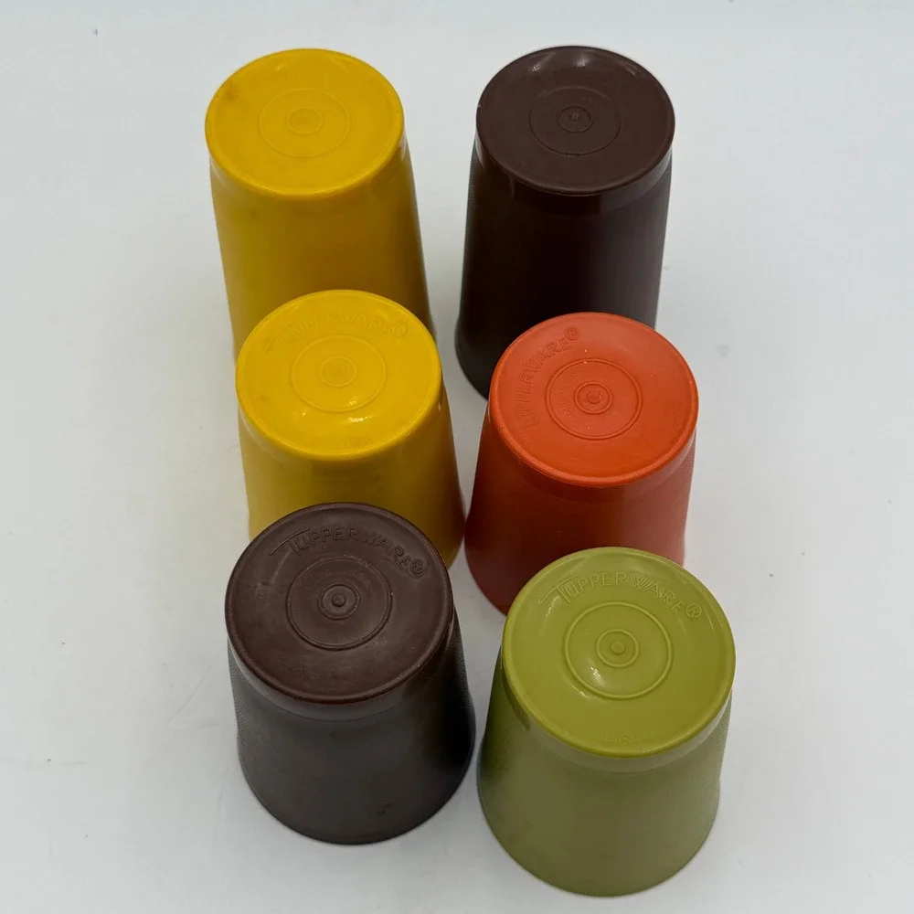 Vintage Tupperware Tumblers Set of 6 Harvest Colors Orange Yellow Green Brown